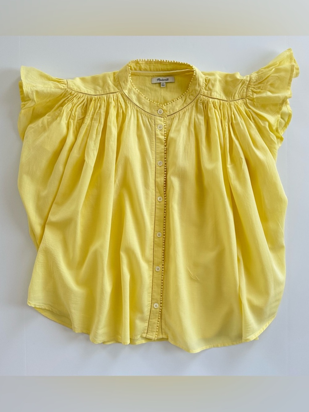 Madewell Shirred Lace Trim Top in Iced Lemon | XXL | EUC - Picture 4 of 16